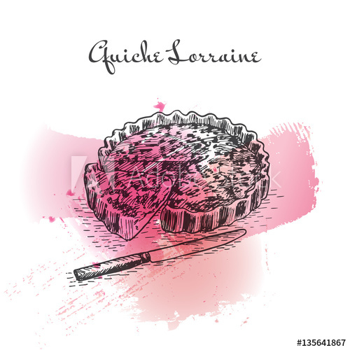 500x500 Quiche Lorraine Watercolor Effect Illustration - Quiche Drawing