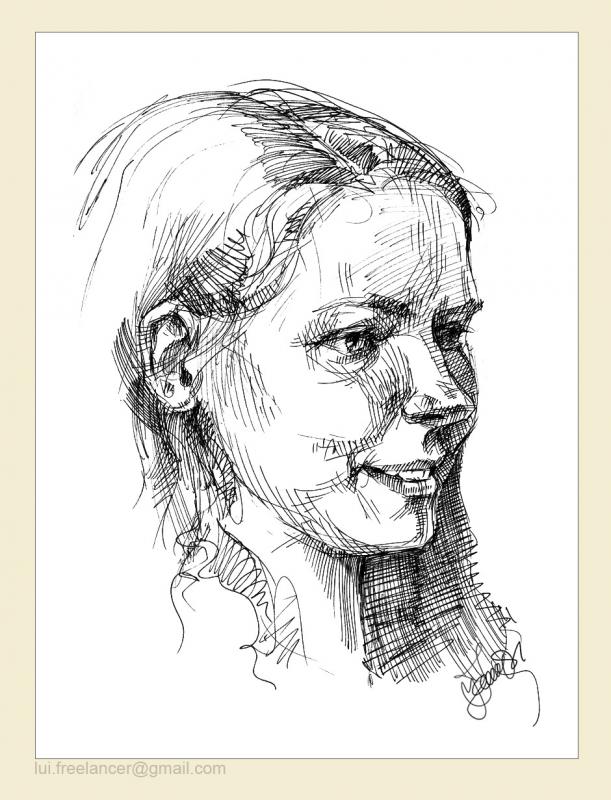 611x800 girl's face quick sketch - Quick Drawing