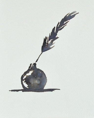 383x484 feather ink drawing pen and ink drawing feather and ink pot - Quill And Ink Drawing