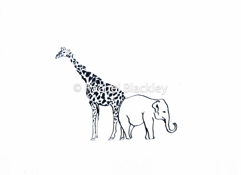794x577 giraffe elephant ink sketch ink drawing pen and ink etsy - Quill And Ink Drawing