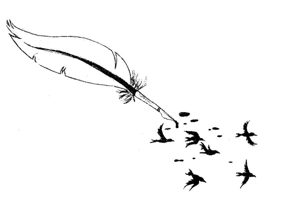 900x654 quill drawing the birds, reverse of other design one feeding into - Quill Drawing