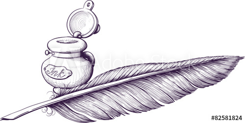 500x251 inkwell and quill pen - Quill Pen Drawing