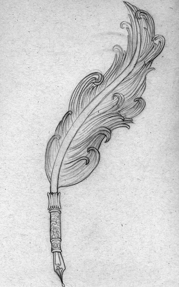 624x1000 quill tattoo drawing of a feather quill pen that i did as - Quill Pen Drawing