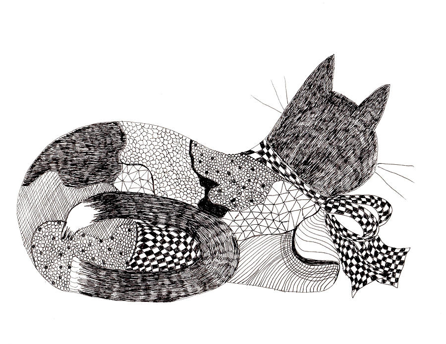 900x695 quilt cat with bow drawing - Quilt Drawing