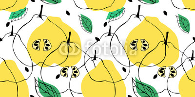 400x200 seamless pattern with outline drawing of apple quince backdrop - Quince Drawing