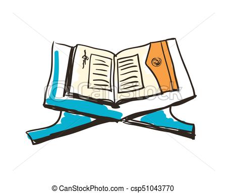 450x382 Holy Quran On Wooden Stand Hand Drawn Icon Isolated On White - Quran Drawing