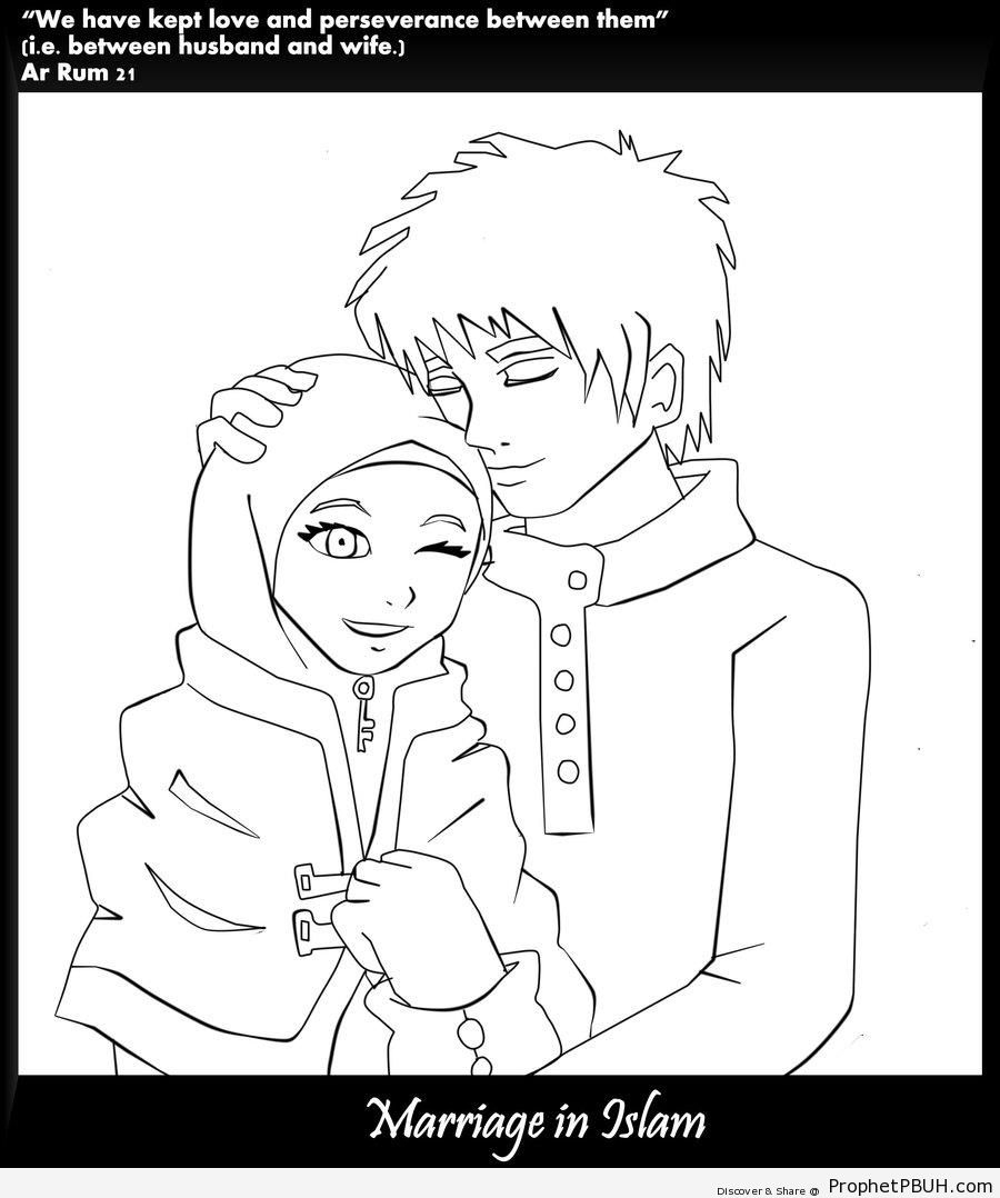 900x1078 muslim couples in sketch anime muslim couple line drawing quran - Quran Drawing