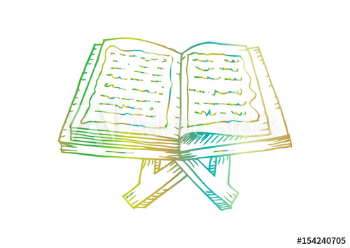 500x354 Quran On A Wooden Book Stand Hand Drawing Illustration - Quran Drawing