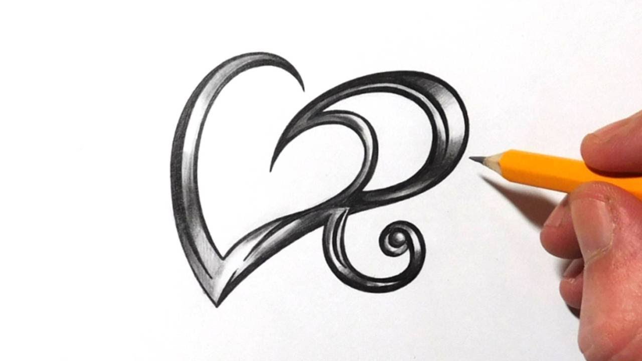 1280x720 Drawing Initial R And Heart Design With Metal Effect Shading - R Drawing