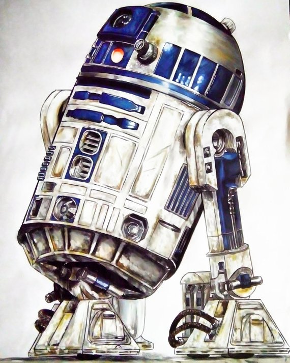 570x713 Star Wars Markers Drawing More Ink On Paper Etsy - R2d2 Drawing