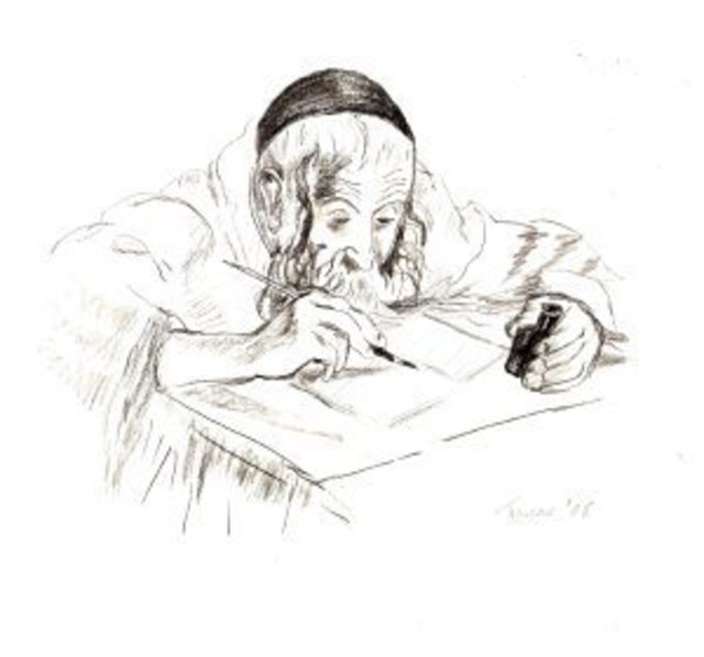 640x597 Leonore Marie Artwork Rabbi Original Drawing Charcoal - Rabbi Drawing