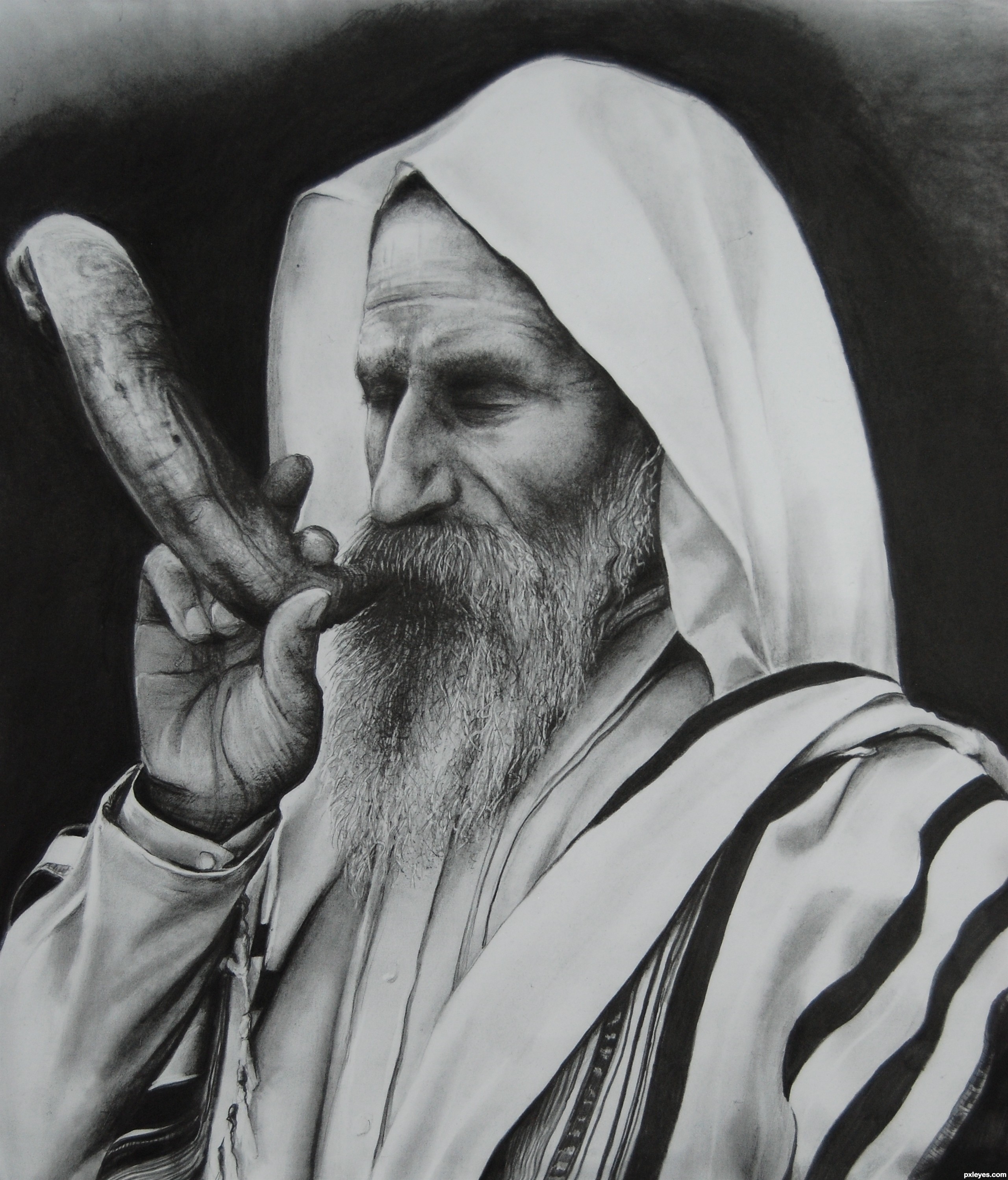 2560x2997 Rabbi Blowing Shofar Picture - Rabbi Drawing