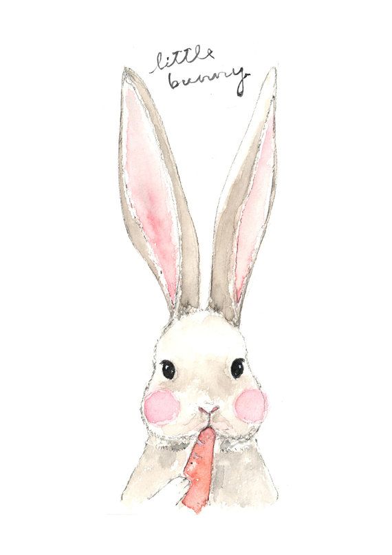 570x806 Fine Art Watercolor Original Illustration Print Bunny Eating - Rabbit Eating Carrot Drawing