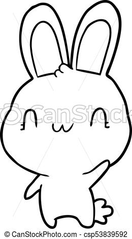 260x470 Cute Line Drawing Of A Rabbit Waving - Rabbit Line Drawing