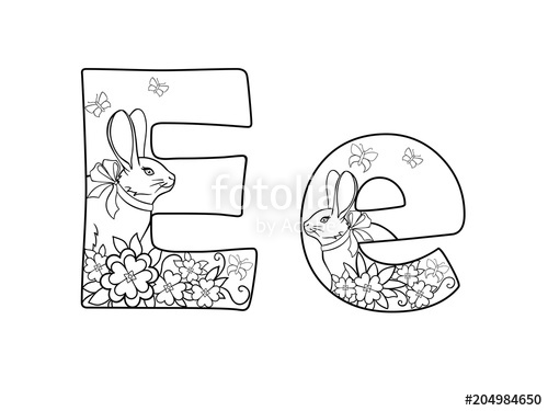 500x375 letter alphabet the letter e is decorated with a doodle - Rabbit Line Drawing