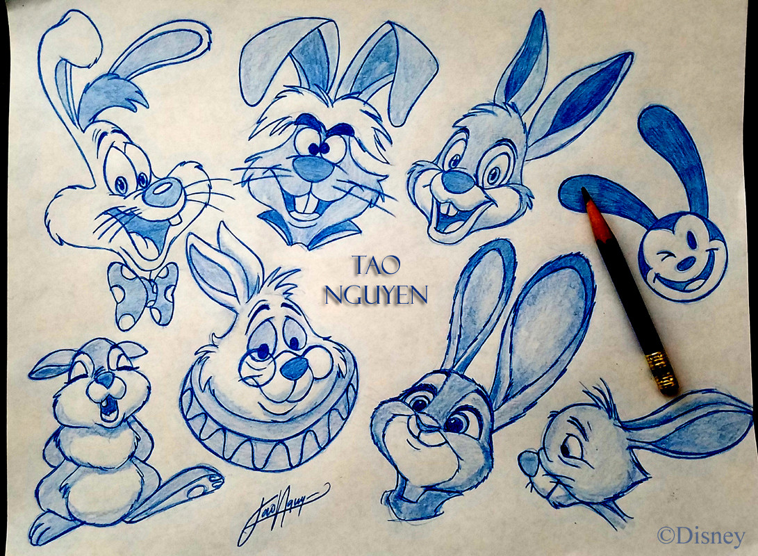 1091x800 Artstation - Rabbit Sketch Drawing