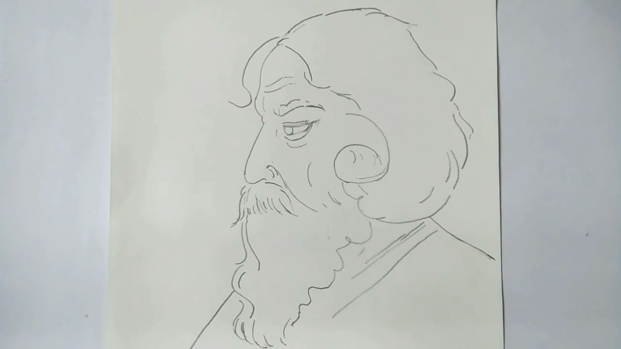 1280x720 Rabindranath Tagore Drawing One Side Face Drawing - Rabindranath Tagore Drawing