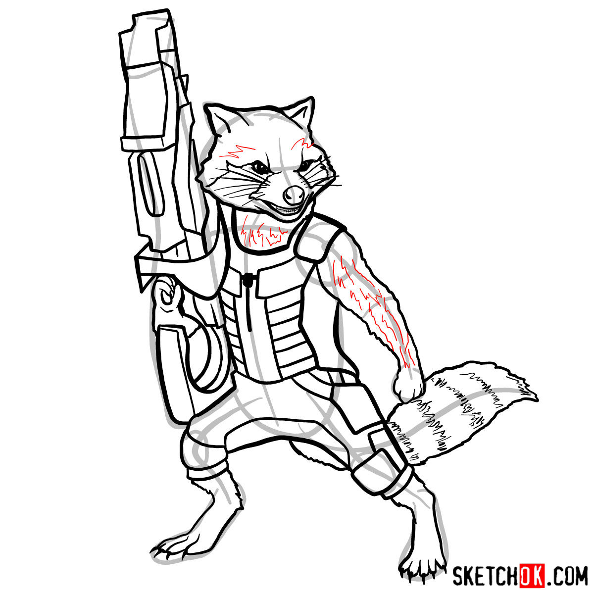 1200x1200 How To Draw Rocket Raccoon - Raccoon Drawing Easy