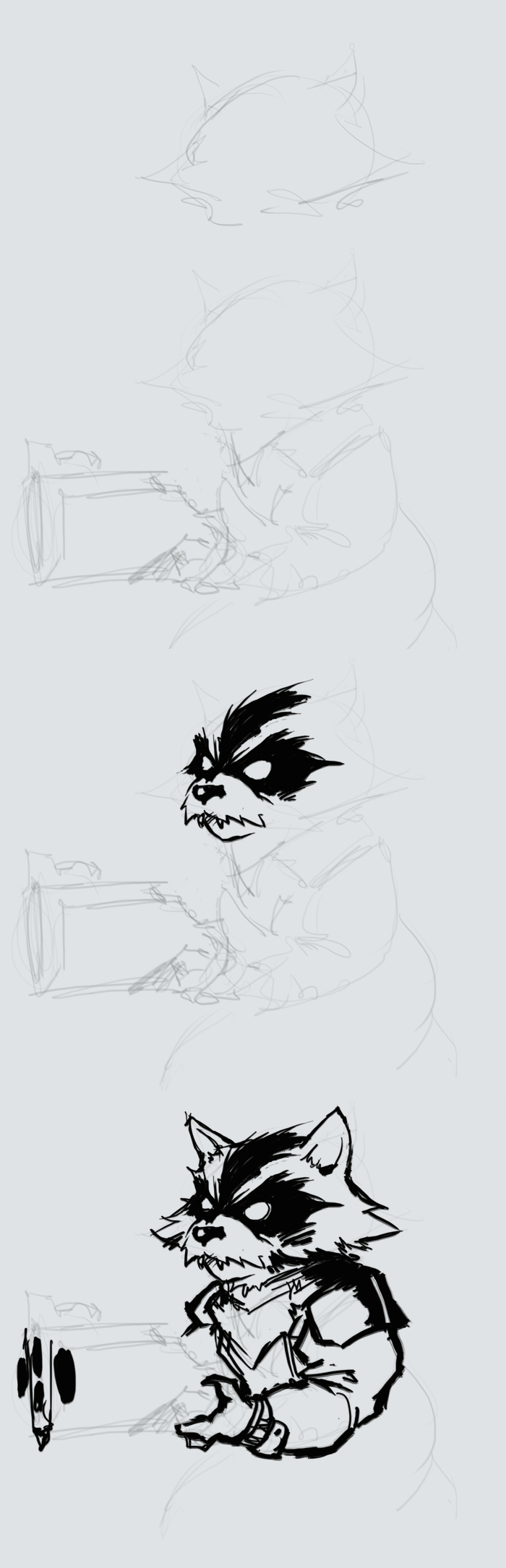 700x2170 How To Draw Rocket Raccoon - Raccoon Drawing Step By Step