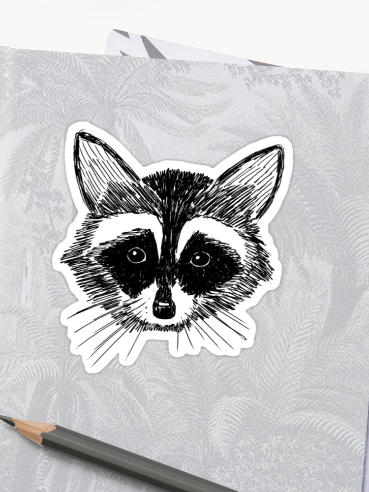 750x1000 Raccoon Face On Grey Sticker - Raccoon Face Drawing