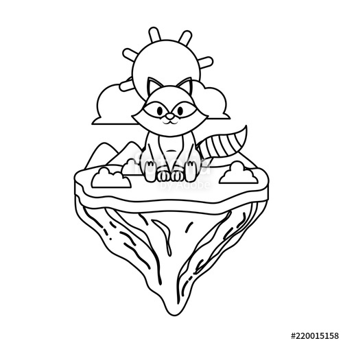 500x500 line cute raccoon animal in float island stock image and royalty - Raccoon Line Drawing
