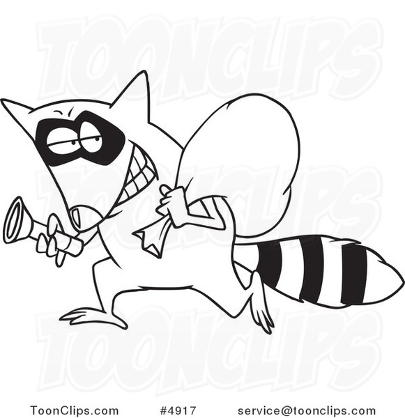 581x600 Cartoon Black And White Line Drawing Of A Raccoon Thief - Raccoon Line Drawing