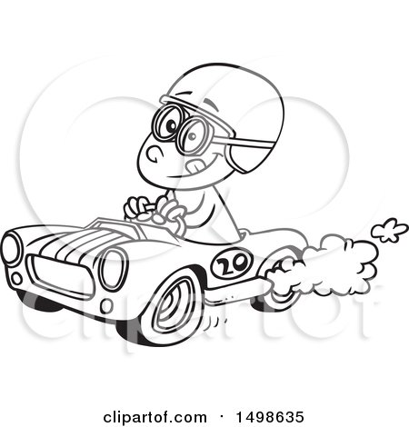 450x470 clipart of a cartoon black and white race car driver boy - Race Car Driver Drawing