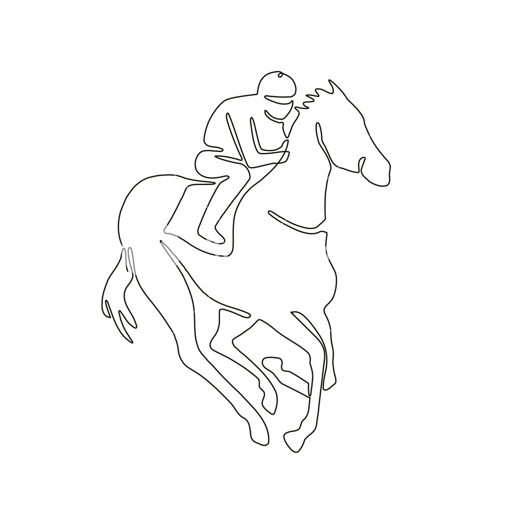 1000x1000 Continuous Line Drawing Illustration Of A Jockey Riding On Horse - Race Drawing