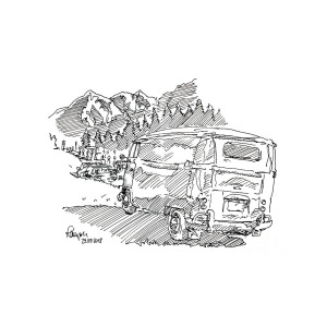 300x300 vw bus mountains rossfeld hill climb race ink drawing drawing - Race Drawing