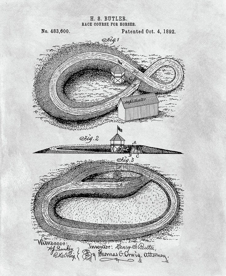735x900 horse racetrack patent drawing - Race Track Drawing