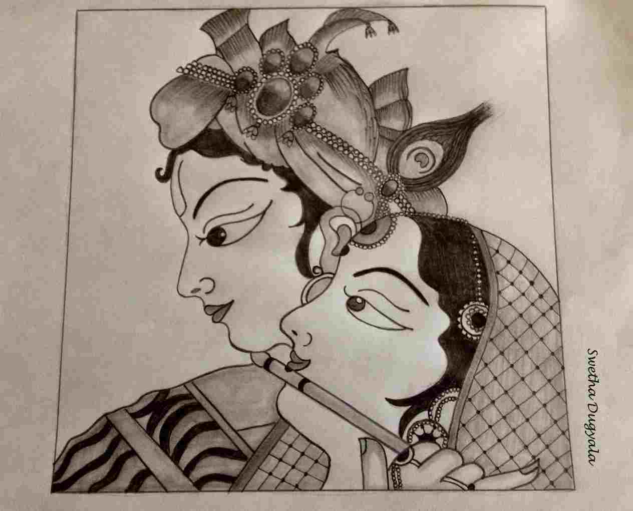 Love Easy Radha Krishna Sketch canvasa