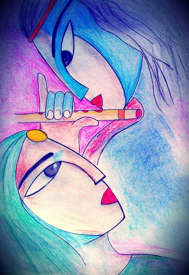 619x900 radha krishna drawing - Radha Krishna Drawing