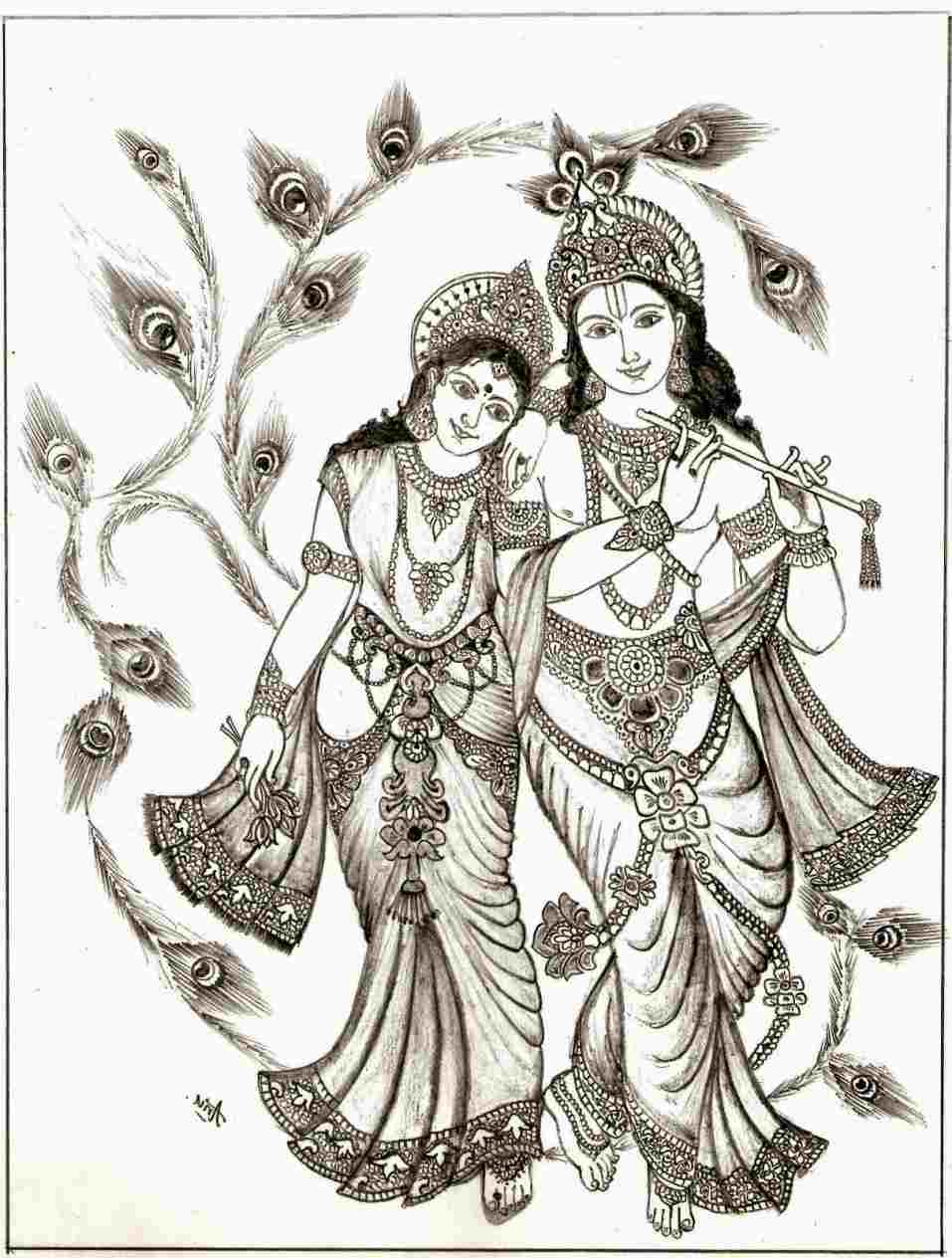 Radhe Krishna Drawing at PaintingValley.com | Explore collection of