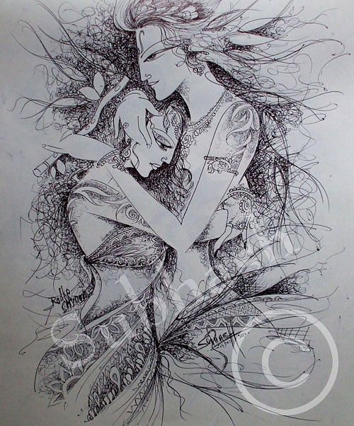500x602 radha krishna drawing - Radhe Krishna Drawing