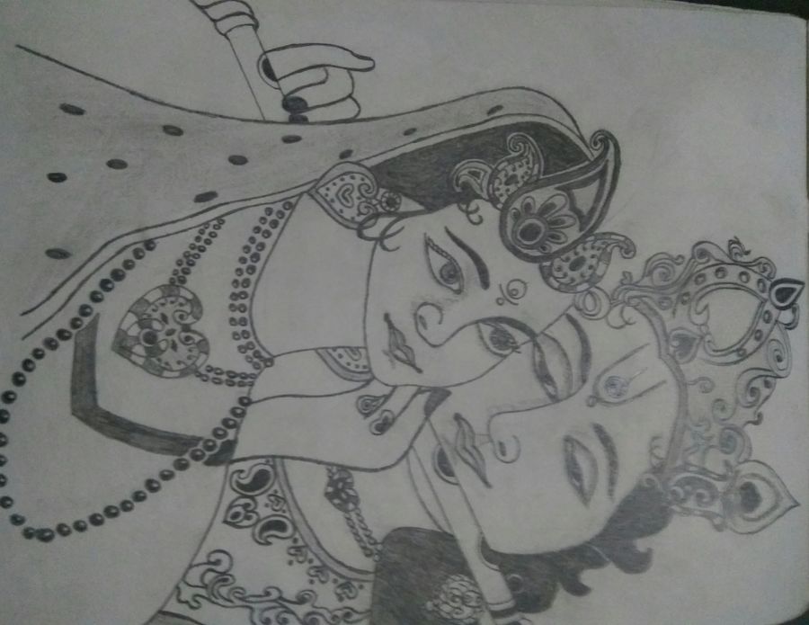900x695 radha krishna painting - Radhe Krishna Drawing