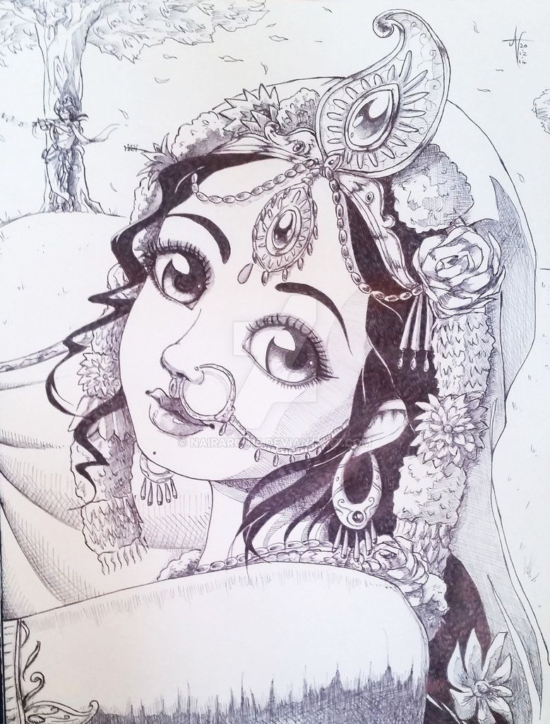 779x1025 Traditional Sketch Srimati Radharani's Smile - Radhe Krishna Drawing