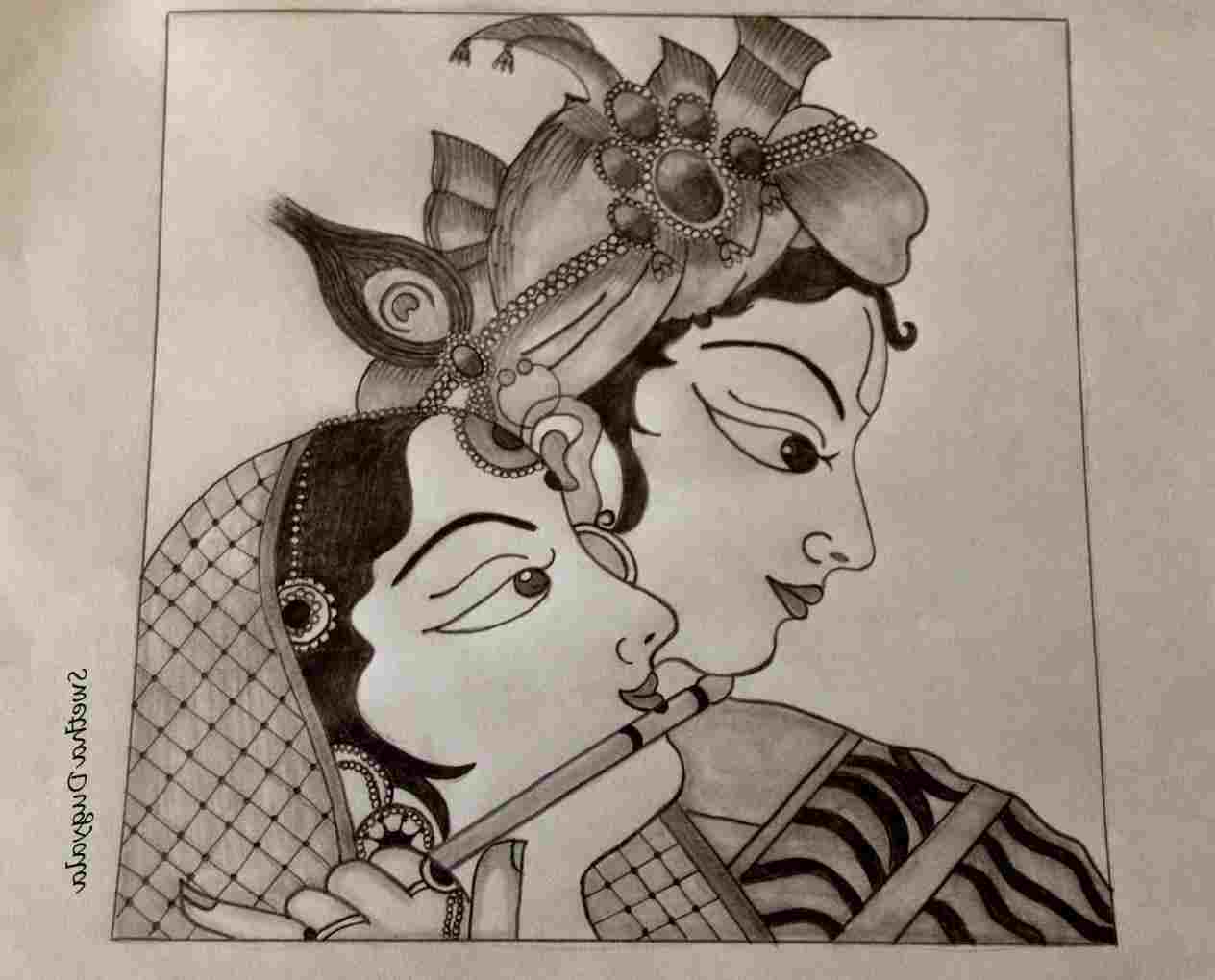 1264x1020 D Rhdrawingpicscom Nature Simple And Beautiful Krishna Sketch - Radhe Krishna Drawing