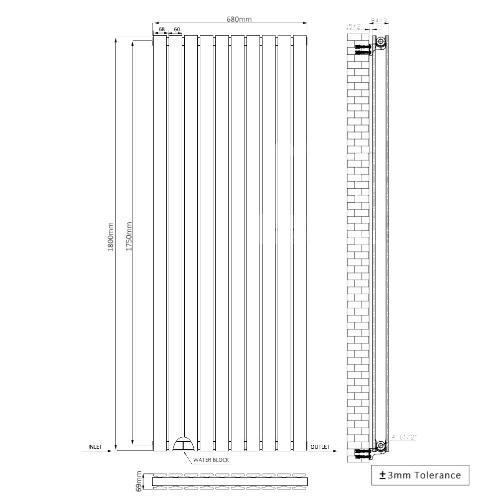 1000x1000 replacement grc x glass panel - Radiator Drawing