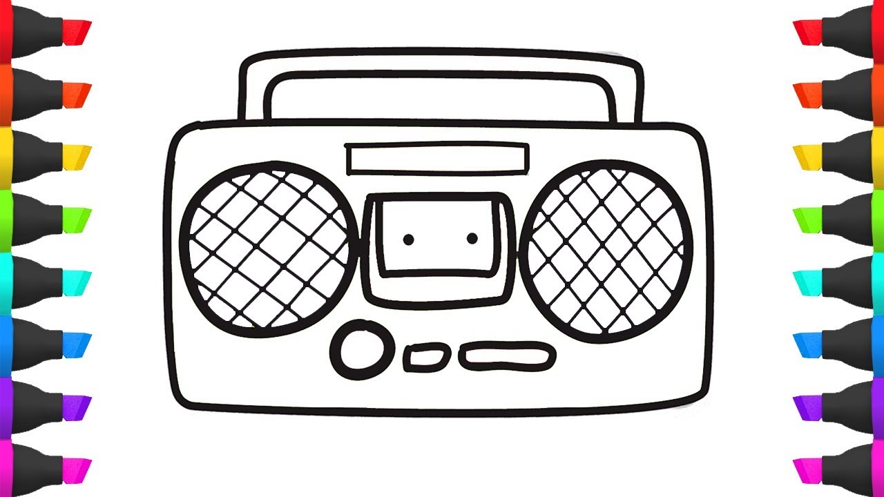 1280x720 radio cassette player coloring pages - Radio Drawing