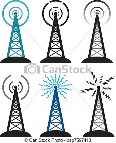 382x470 vector design of radio tower symbols - Radio Tower Drawing