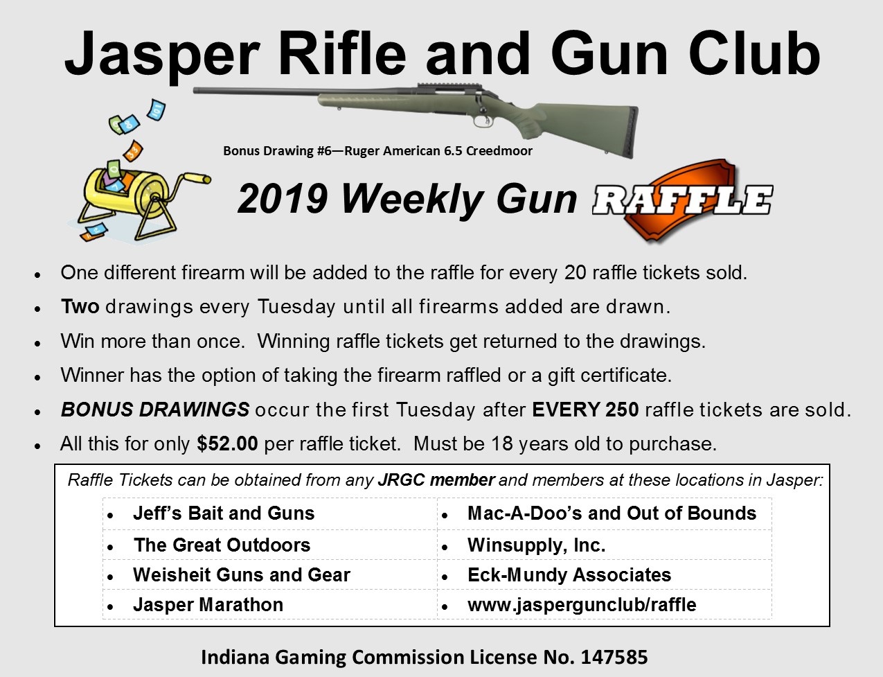 1275x977 weekly gun raffle jasper rifle gun club - Raffle Ticket Drawing