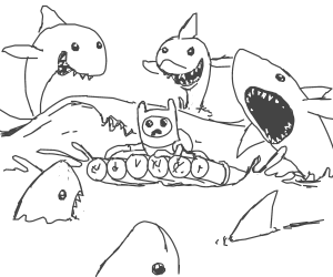 300x250 finn stranded on raft in shark infested water drawing - Raft Drawing