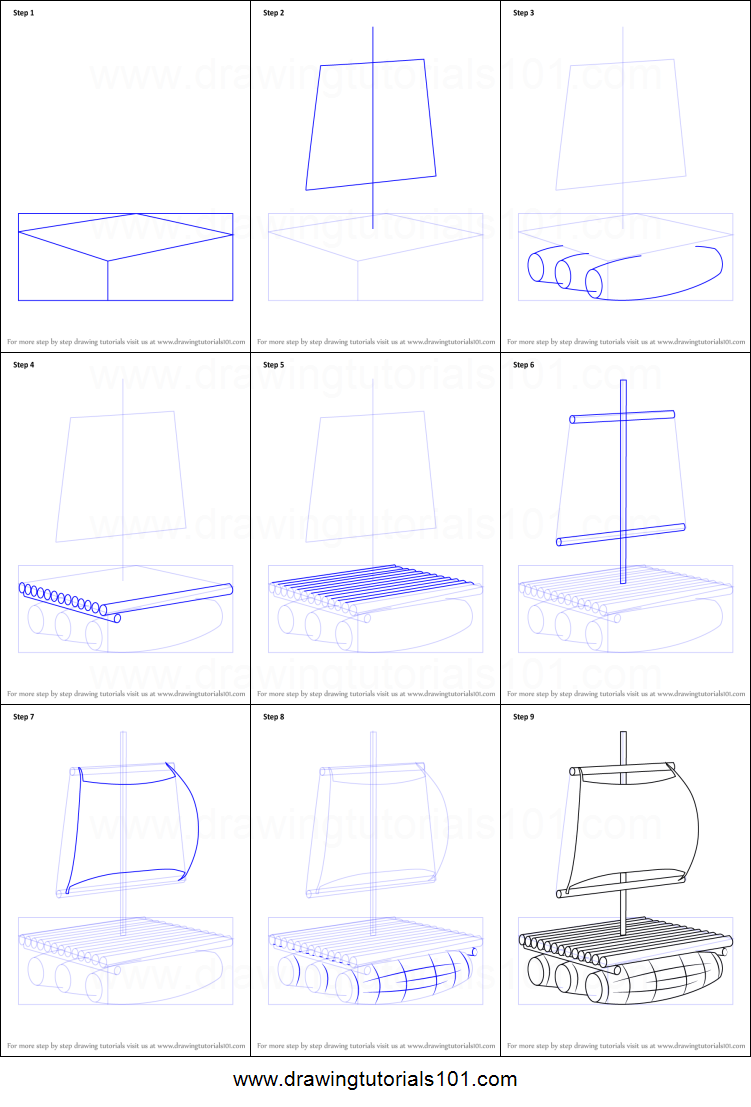 751x1107 How To Draw A Wooden Raft Printable Step - Raft Drawing