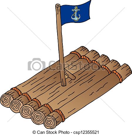 450x460 Wooden Raft With Flag - Raft Drawing