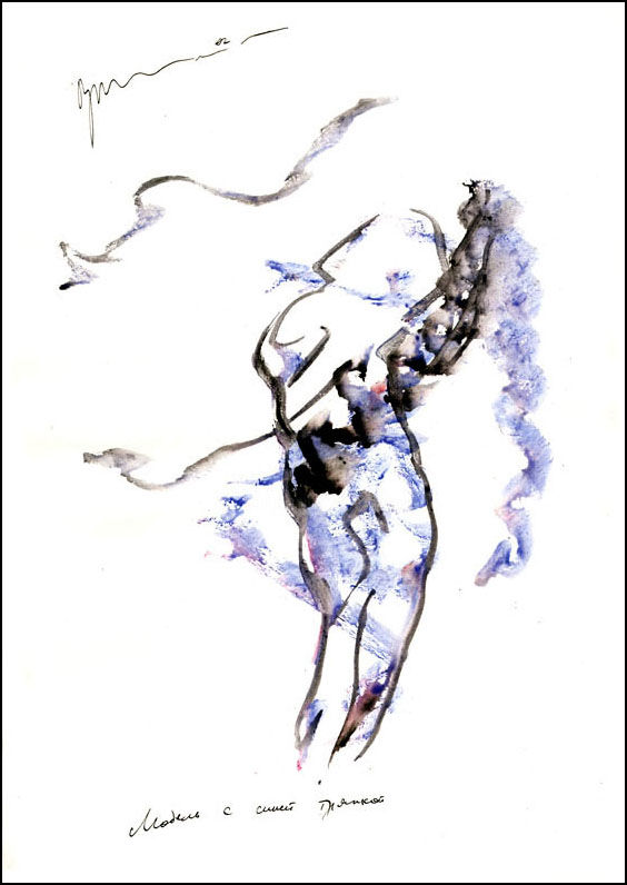 564x796 Model S Sinej Triapkoj Model With A Blue Rag Drawing - Rag Drawing