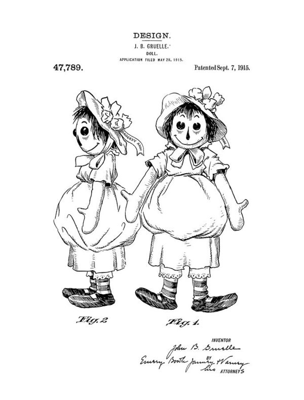 600x790 Raggedy Ann Patent Drawing Poster - Raggedy Ann Drawing