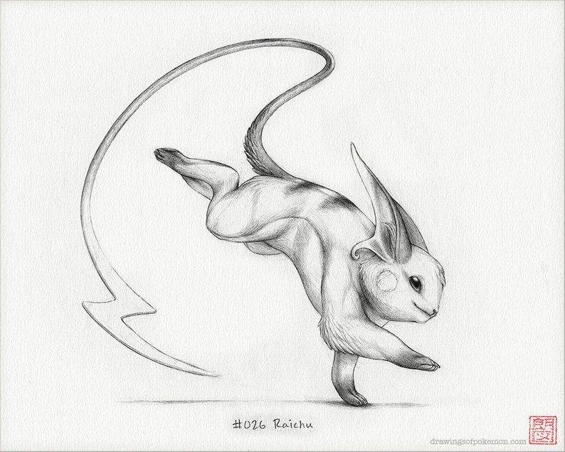 794x635 Raichu X Print Pokemon Drawing Art Artwork Etsy - Raichu Drawing