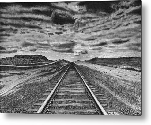 493x409 railroad tracks scenery drawing metal print - Railroad Drawing