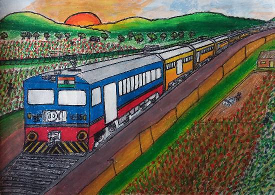 550x390 memorable train journey painting - Railway Drawing
