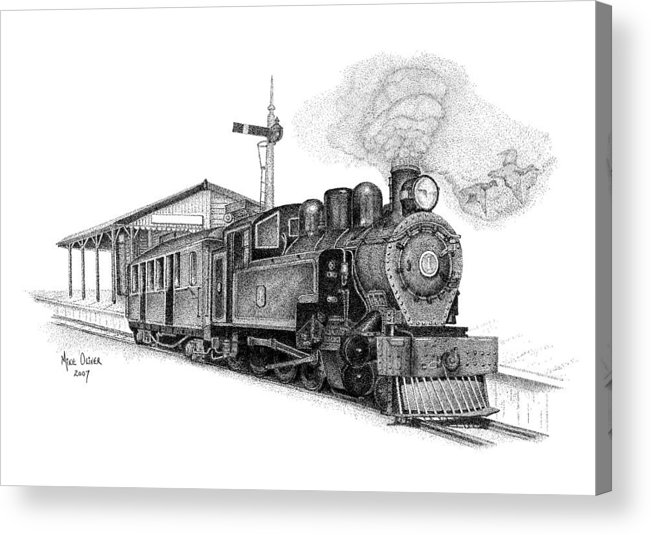 651x535 steam train drawing pointillism acrylic print - Railway Drawing
